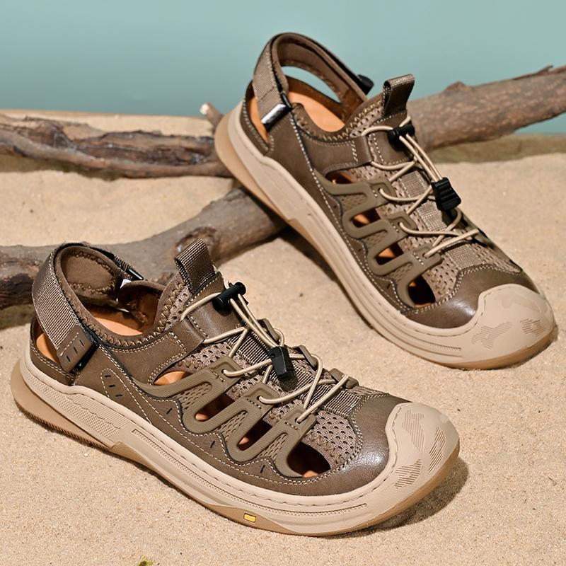 Fashion New Designer Brand Men Young Grid Ventilation Soft Sole Seaside Sandals Summer Outdoor Lightweigh Non-slip Sport Leisure Shoes