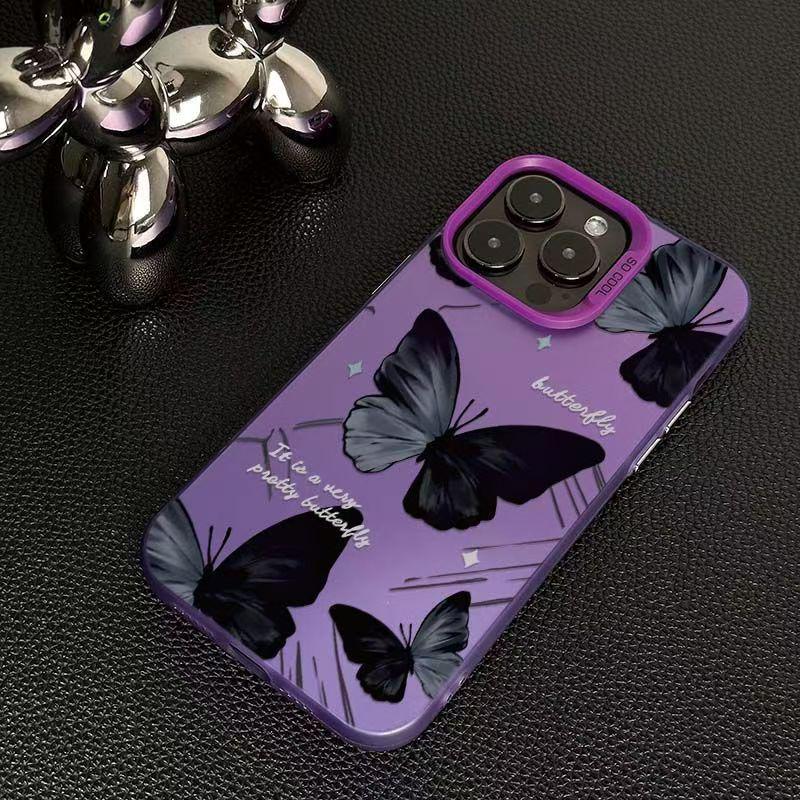 Obsidian Butterfly Silver Shell Phone Case for Apple 17/16/15 Pro, 14 Pro Max, 13/12/11X