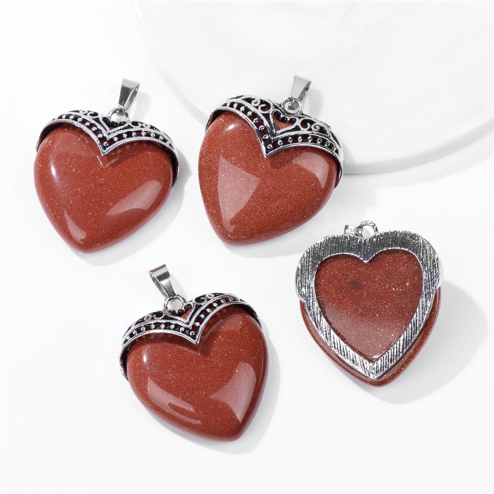 2pcs Natural Stone Heart Shape Necklace Pendant Healing Love Crystal Pendants Amethysts Charms Necklaces Jewelry Women 31*35MM