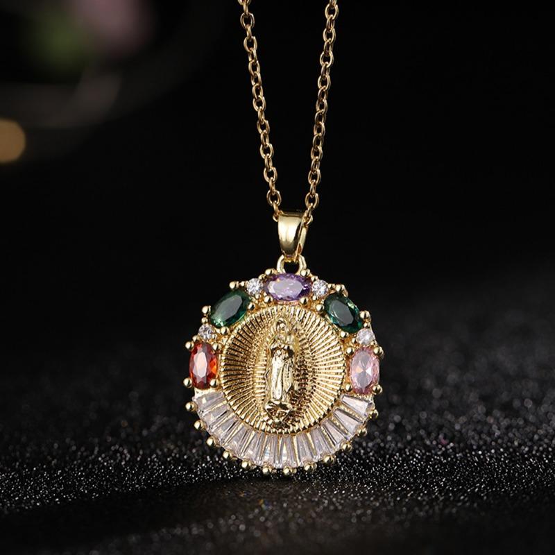 European and American Fashion Micro inlaid Color Zircon Pendant Women's Jewelry Virgin Mary Necklace