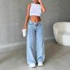 Damen High Waist Weites Bein Gerader Schnitt Jeans Lockerer Sitz Vintage Gewaschene Jeans 2025