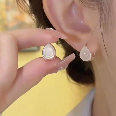 Elegant White Stone Waterdrop Geometric Earrings Fashion Simple Stud Earrings For Women Female Temperament Party Jewelry Gifts
