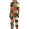Women's Casual Christmas Print Two-Piece Outfit with Short Sleeve Top and Pants