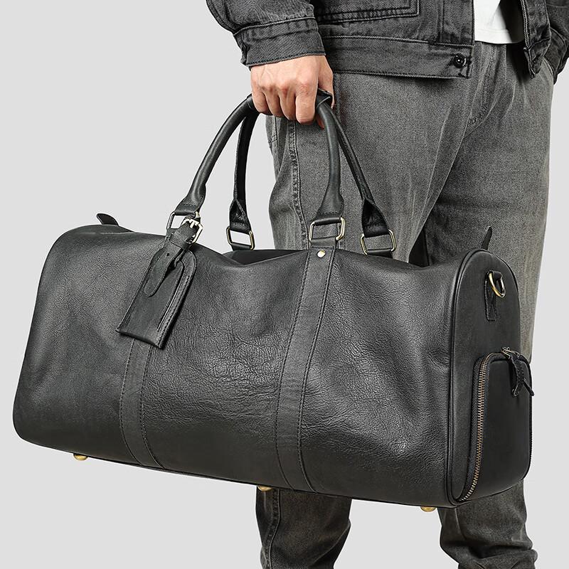Malun Te Men's Genuine Leather Travel Duffle Bag with Shoe Compartment