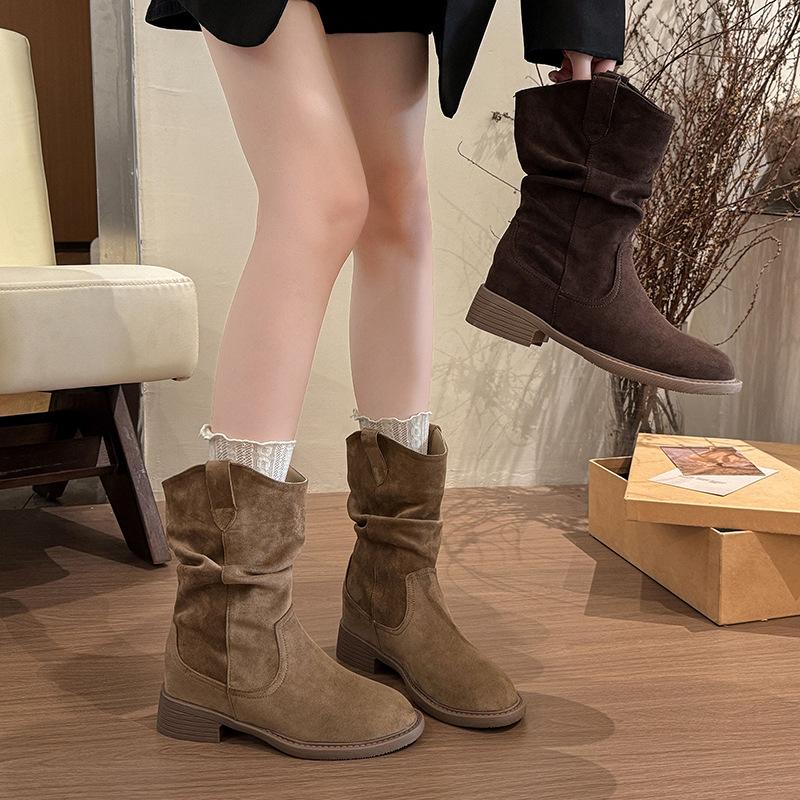 Coarse heel brown short boots children's 2025 autumn new stacking boots western cowboy boots Sichuan-Tibet medium tube Martin boots women