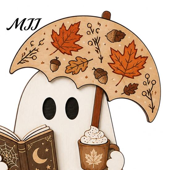 Wooden Ghost Figurines for Fall Harvest Festival Ornament Autumn Home Desktop Decoration, Cute Atmosphere Accessories Halloween Tabletop Figurine with