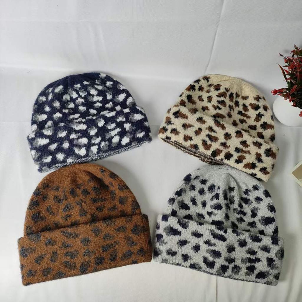 Retro Leopard Print Knitted Hat Children's Fashionable Headgear Hat Autumn and Winter New Versatile Men's Wool Hat Cold Hat Warm Ear Protection