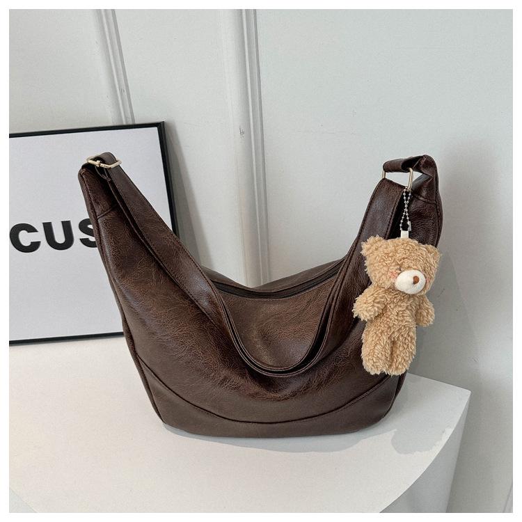 

Large Capacity Chic Minimalist Soft Leather 2024 Spring Korean-Style Shoulder Bag for Women Without Pendant кофейный