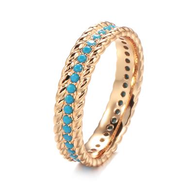 New  Rose Gold Full Circle Ring Luxury Stackable Turquoise Finger Ring For Women Fine Daily Vintage Jewelry