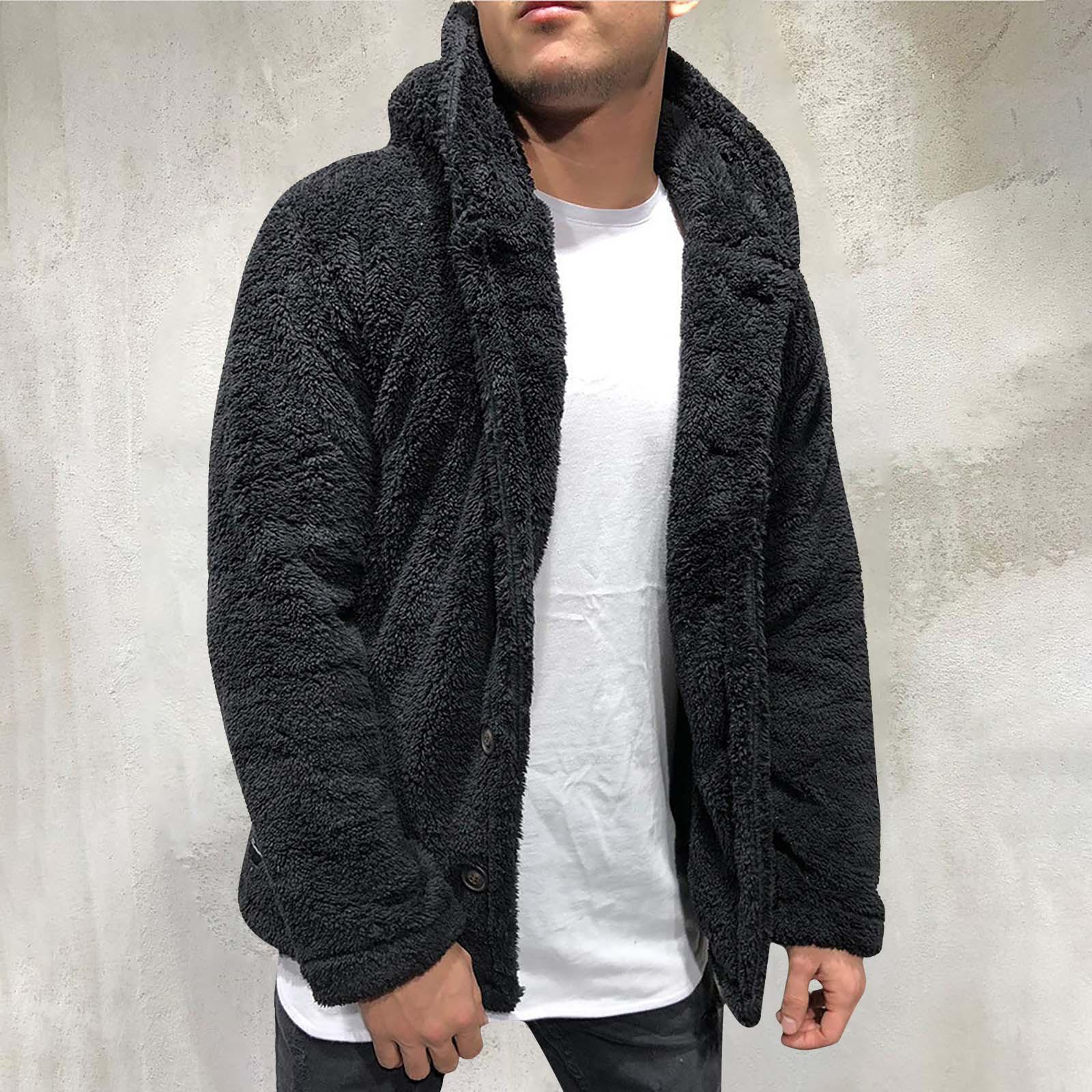 Timoduizhang Heren herfst winter nieuwe pure kleur losse, casual pluche jas met capuchon L zwart