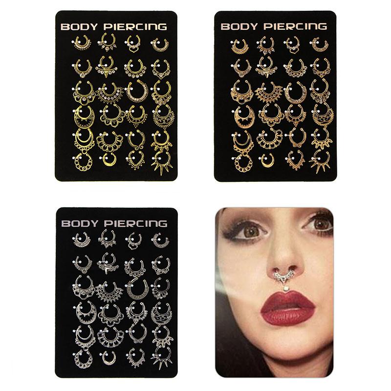 Cheap 24pcs Fake Nose Rings Hoop Fake Lip Ear Nose Septum Ring Non