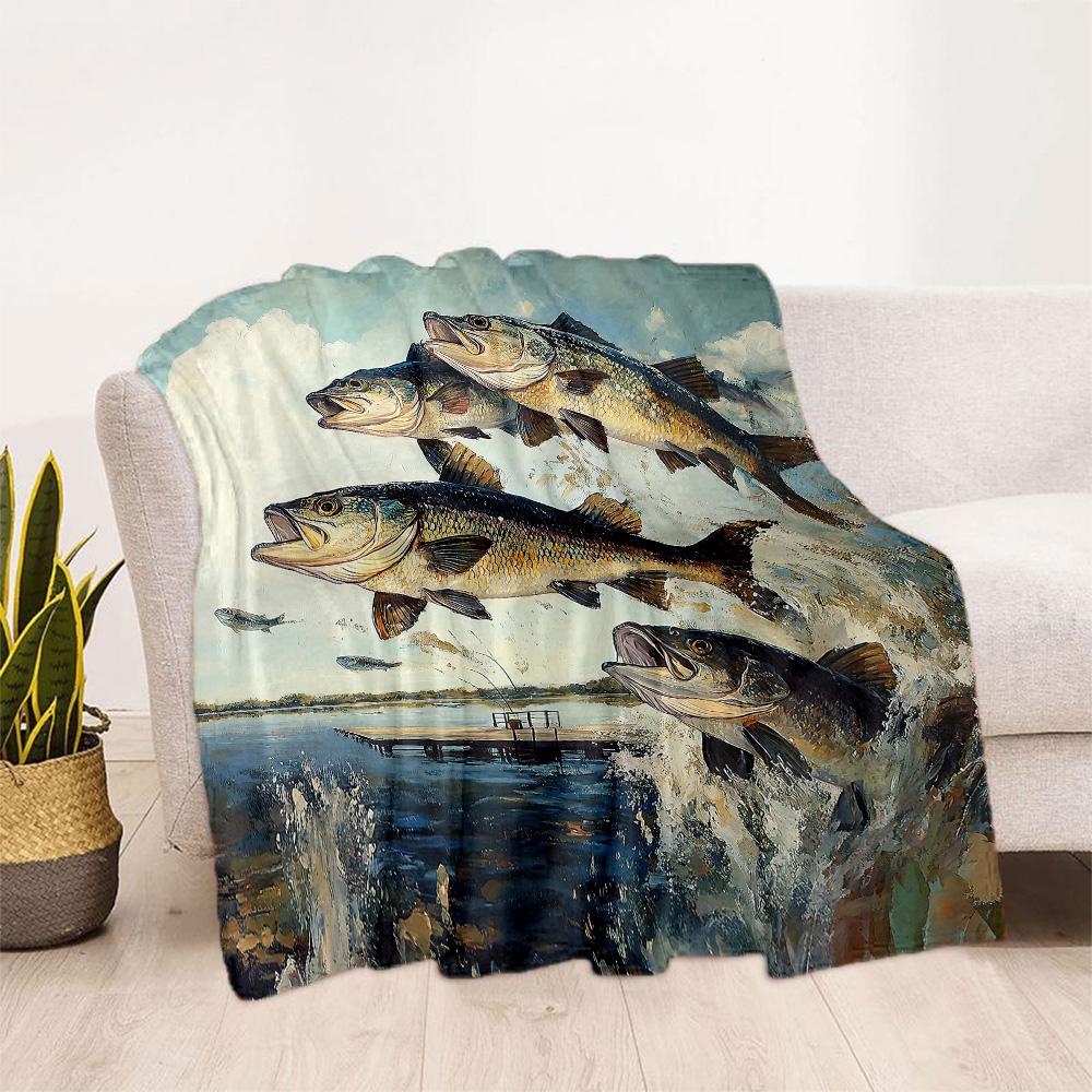 Fish Art Blanket Warmthful Decor Perfect for Office Chair Bed Sofa for All Occasions Modern Style Ideal Gift For Birthday Valentine'S Day