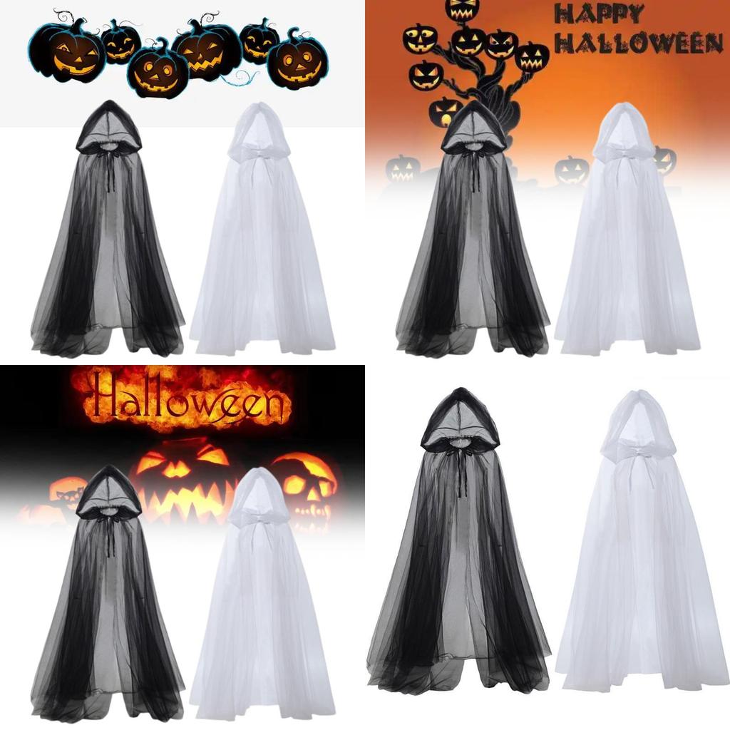 Gothic Witch Cloak With Mesh Hood For Halloween Costume Party And Role Play