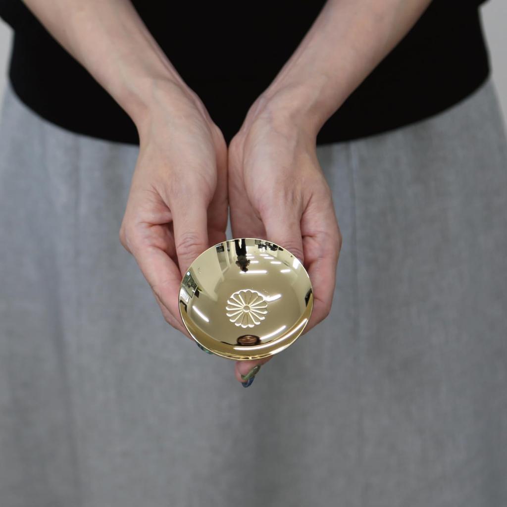 Gold Cup, 24GKP, with Display Stand, Chrysanthemum Design, Souvenir, Lucky Charm, Sake Vessel, Traditional Japanese Beauty, Craftwork, Beautiful, Made