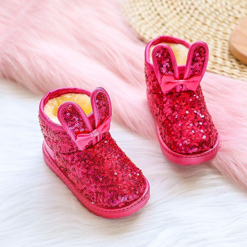 

Осенне-зимние зимние сапоги для девочек, бархатные теплые сапоги, детские утепленные короткие сапоги принцессы с бантом и блестками