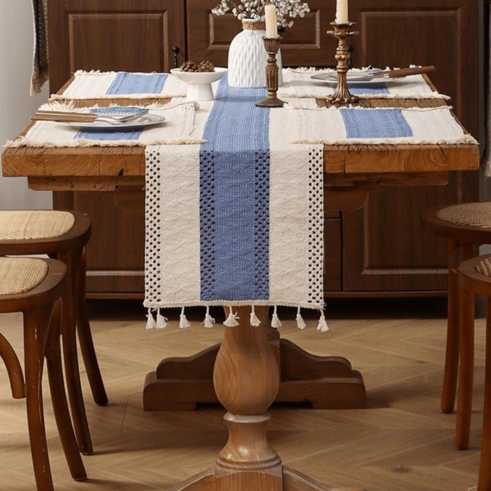 Soft Bohemian Table Flag Splicing Macrame Table Mat Knitted Hollow-out Table Runner  Dining Table