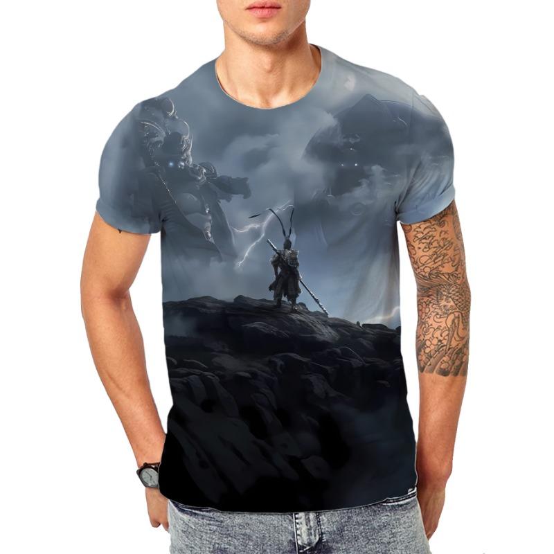 Black Myth Wukong Game Qi Tian Da Sheng 3D Digital Printed Men's T-Shirt, Chinese Style Casual Plus Size Breathable Sporthirt
