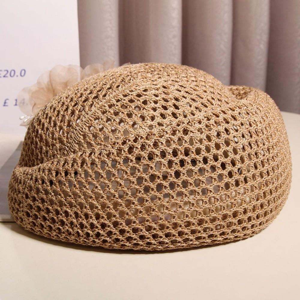 Korean Floral Painter hat French Women Knit Fabric Cap Versatile Hollow Out Beret Spring