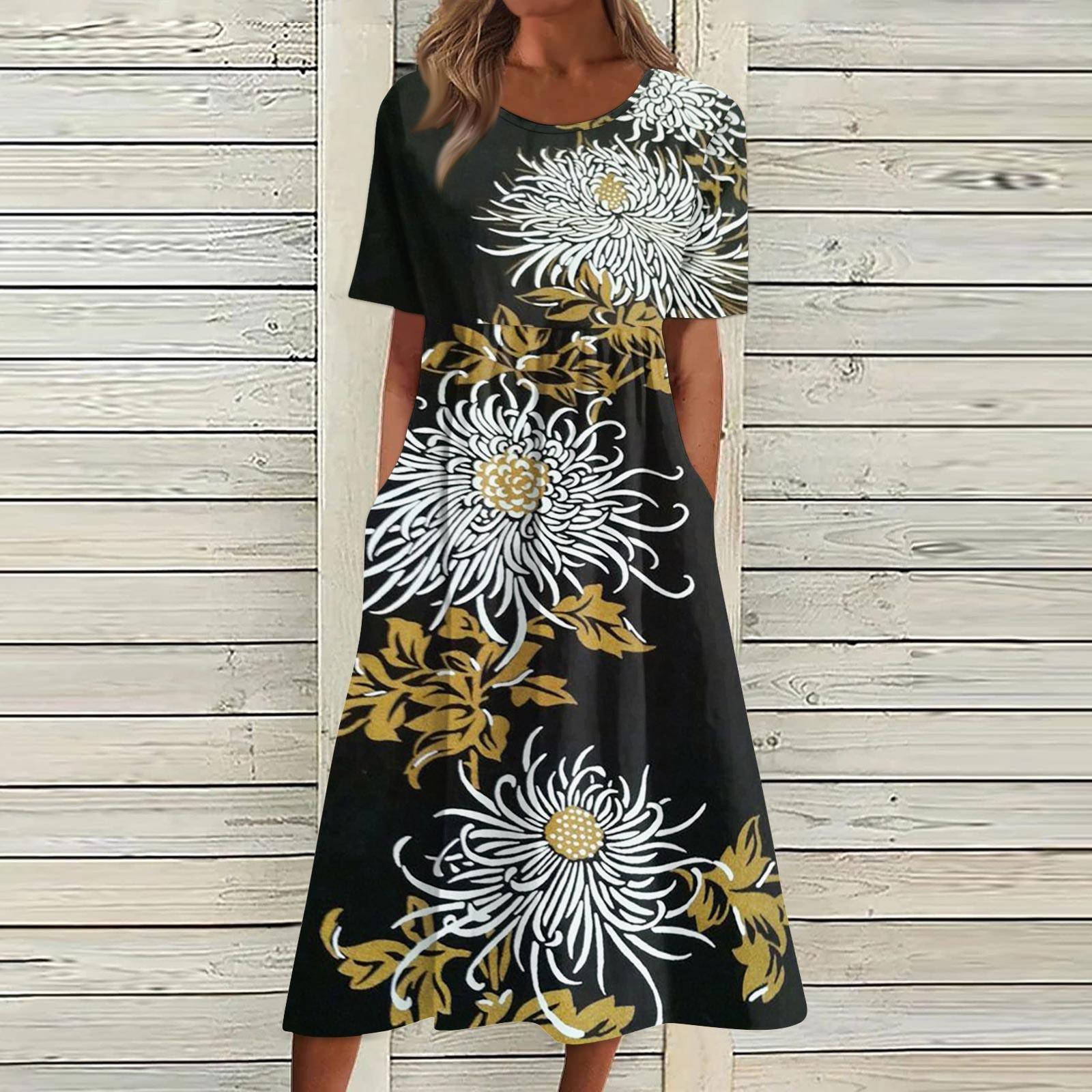 

Жен. Повседневные платья Платья с принтами Летние платья С принтами Плиссированные платья-миди с круглым вырезом Классический Классический На открытом воздухе Повседневные С короткими рукавами Свободные платья L чёрный