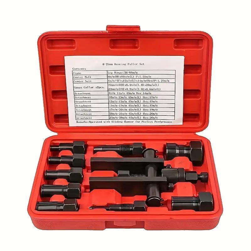 

10PCS Motorcycle Bearing Puller Set Internal Bearing Removal Tool Kit with Box for Motorbike Engine Repair Maintenance Tools красный
