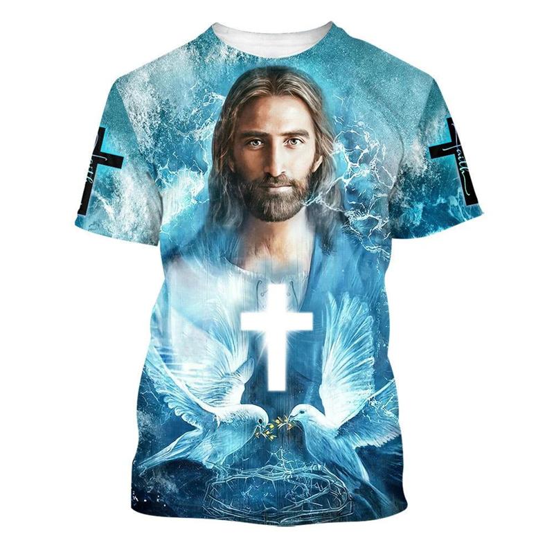 Vintage Men's T Shirts 3D Print Jesus Graphic T-shirt Round Neck Oversized Men Clothing Unisex Harajuku Short Sleeve Women Tee