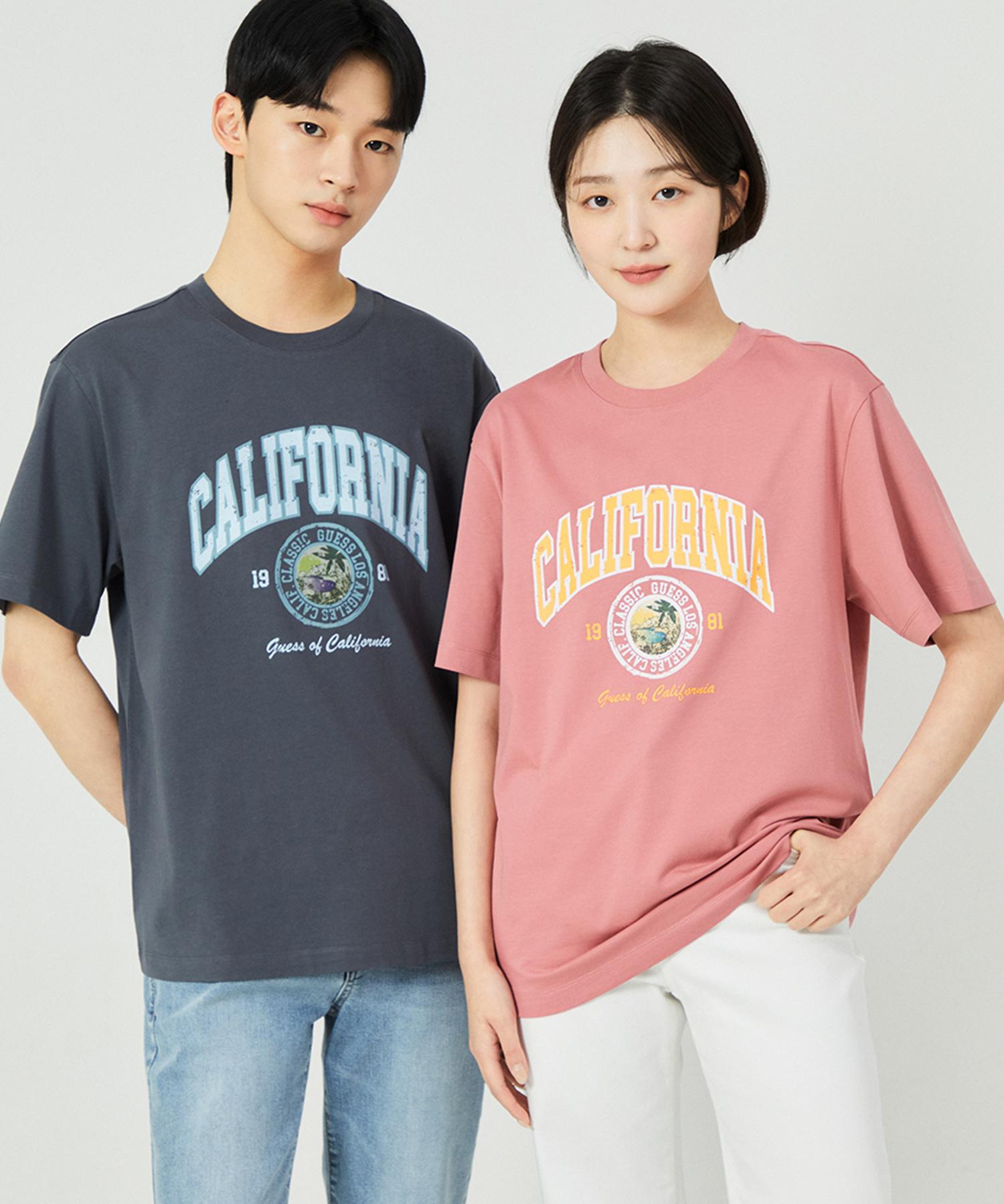 Guess 3-Color Unisex Semi-Overfit Vintage Logo Short Sleeve T-Shirt Np2Ke409 Red/S