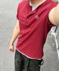 Nodi 30-Count Cotton Layered Henley Neck Short Sleeve Crop T-Shirt Burgundy
