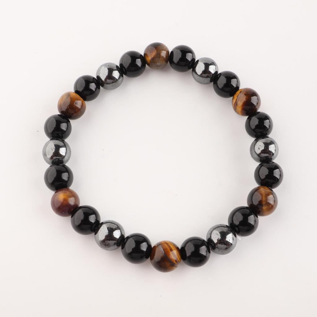 Triple Protection Men's Bracelet, Tiger Eye Black Onyx Bracelet for Men, Hematite Beaded Stretch Bracelets, Handmade Jewelry For Gift DB-9