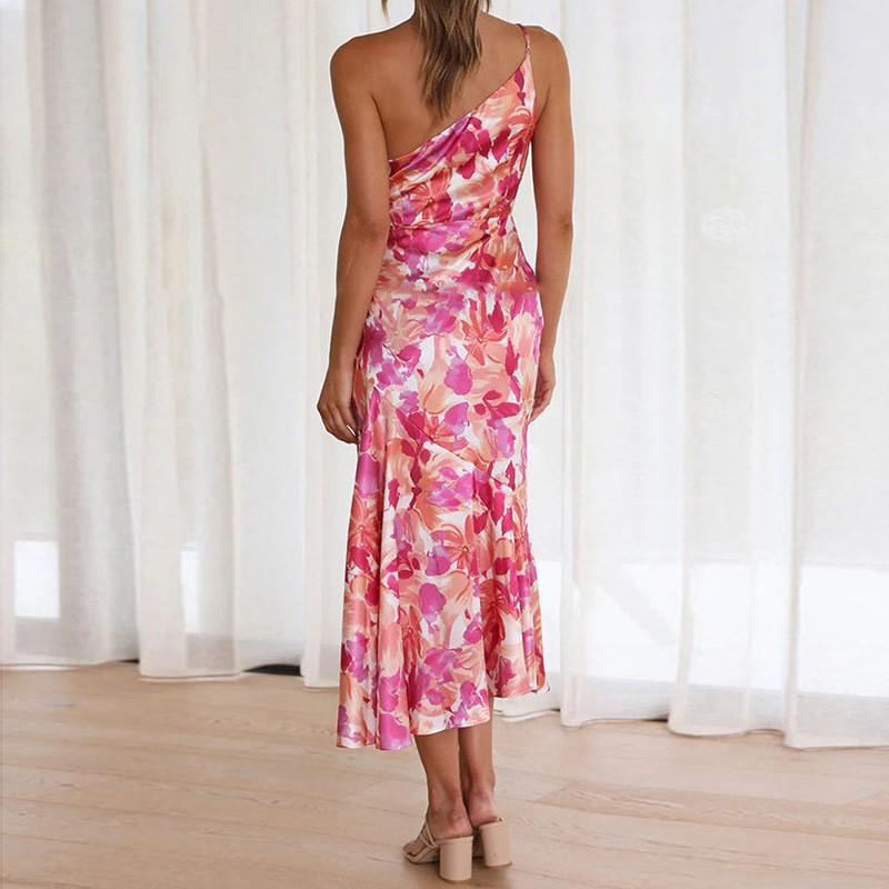 2026 Floral Print Asymmetrical Neckline Sleeveless Wrap-Style Maxi Dress Women High-Waisted Fit Elegant Office Casual