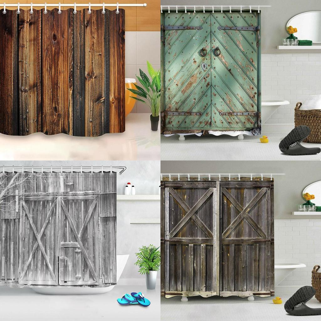 Waterproof Mildewproof 3d Print Rustic Wood Shower Curtain Set Ideal For Any Bathroom