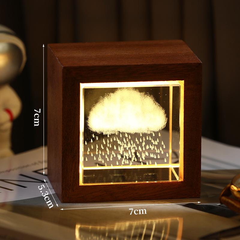 3D Galaxy Crystal Cube Night Light with Wooden Base - Illuminated Desktop Ornament, Perfect Birthday Gift