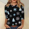 Women's Fashion Casual Christmas Printed Round Neck Long Sleeve Pullover Top