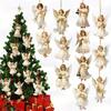 30Pcs White Gold Vintage Victorian Angel Ornaments 2D Wooden Pendants Christmas Tree Pendants Christmas Gifts