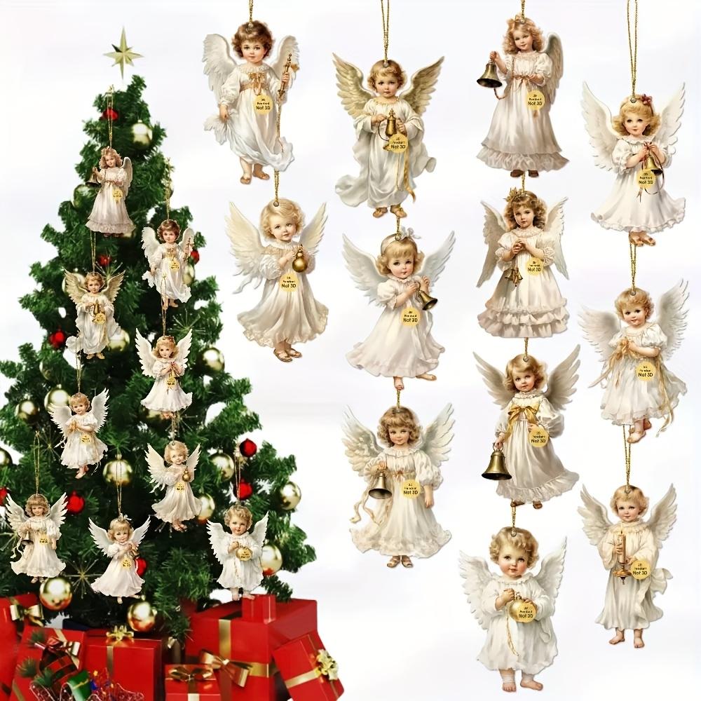 30Pcs White Gold Vintage Victorian Angel Ornaments 2D Wooden Pendants Christmas Tree Pendants Christmas Gifts