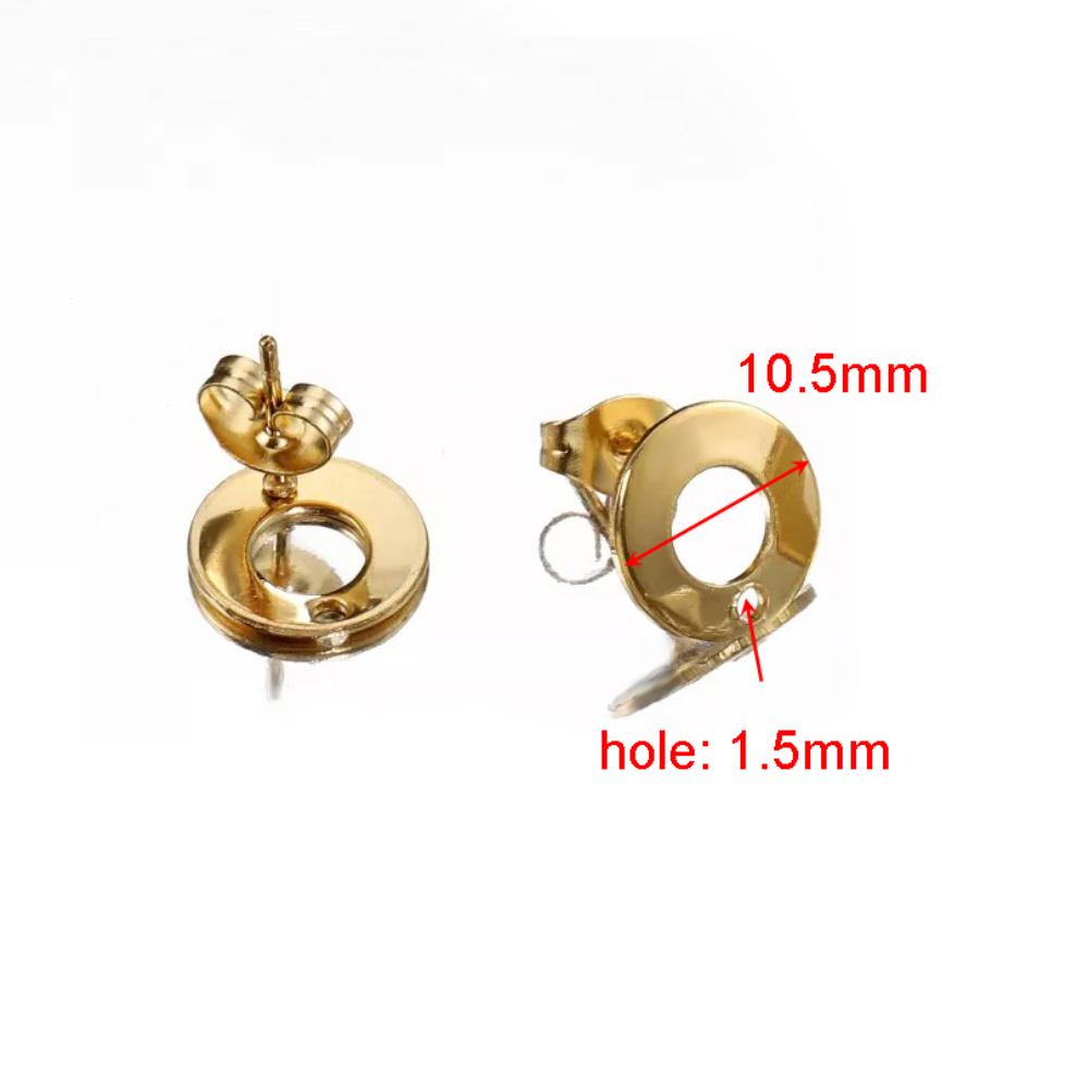 10pcs Stainless Steel Ear Studs Smooth Surface Dangle Earring Base with Hole for Pendant DIY Jewelry Making Accessories Supplies