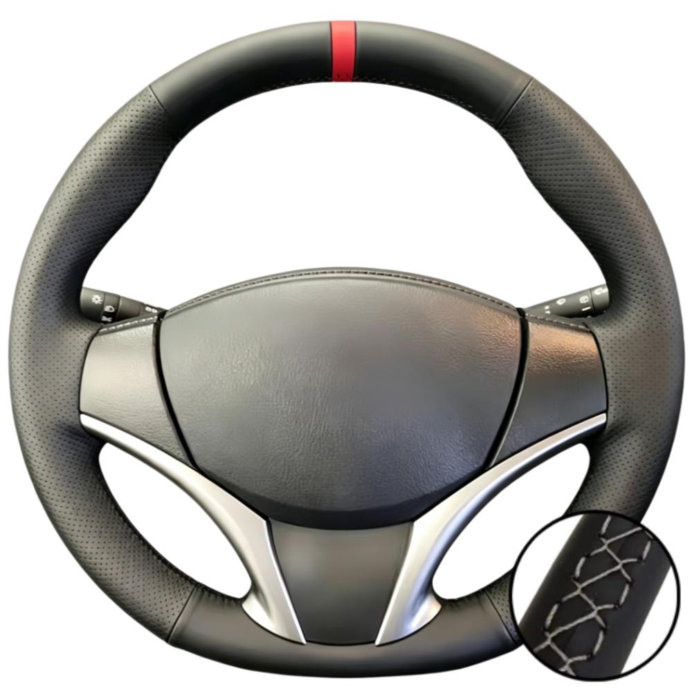 Hand Stitched Wear Resistant Perforated Non-slip Microfiber Leather 2014-2016 Steering Wheel Cover For Toyota Yaris Vios
