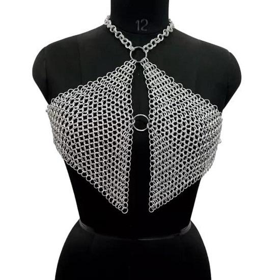 Maliss Aluminum Chainmail Top Lightweight Festival Ring for Women Handmade Chain Maille Crop  Boho Rave Concert Wear
