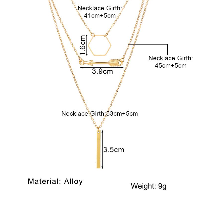 2024 Retro Ring Multilayer Necklace Hexagon Circle Arrow Necklace Fashion Trend Temperament Retro Necklace