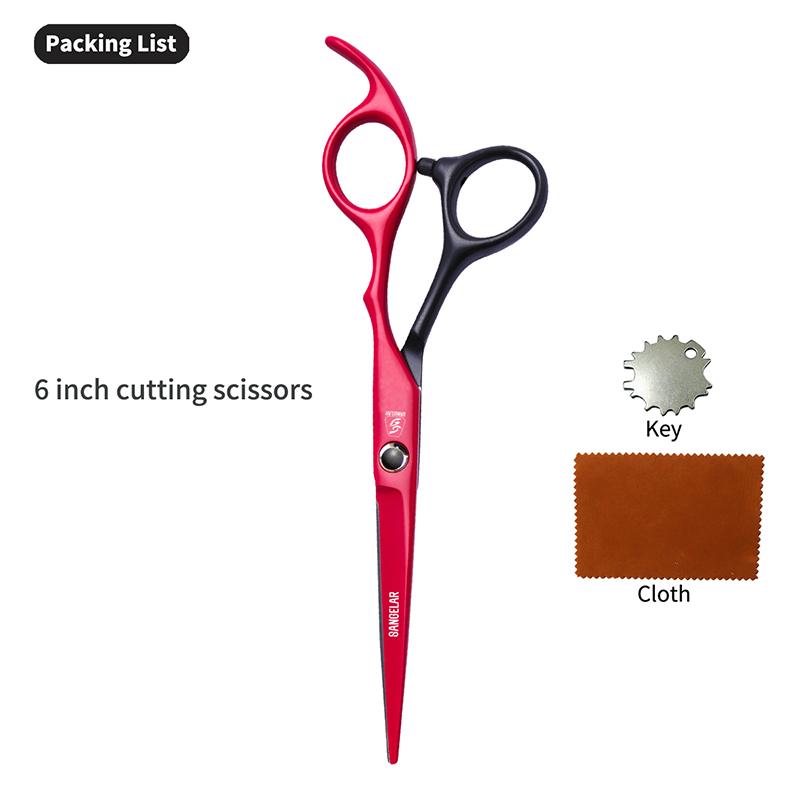 SANGELAR 6 Inch Hair Scissors for Red and Black Hair Flat Scissors, Thinning Scissors, Be Your Own Barber, Trim Bangs DIY Hairstyle