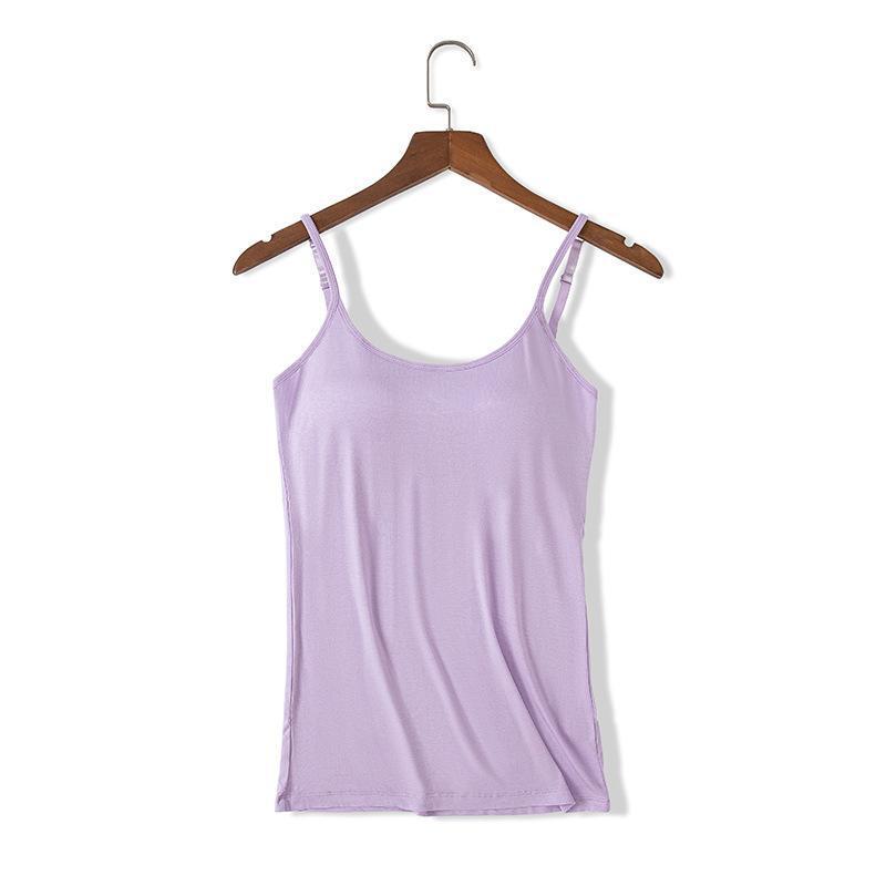 Modal Spaghetti Strap Tank Top with Chest Pads - Solid Color Sports Bra, Slim Fit