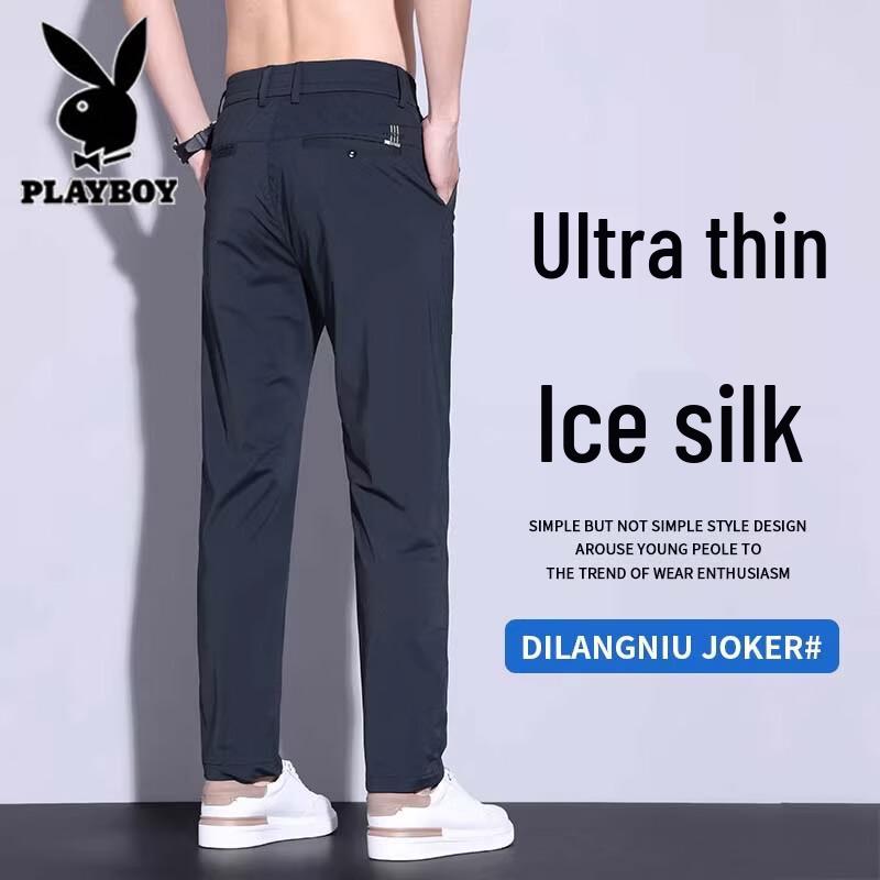 Playboy Men s Ice Silk Slim-Fit Casual Trousers 34