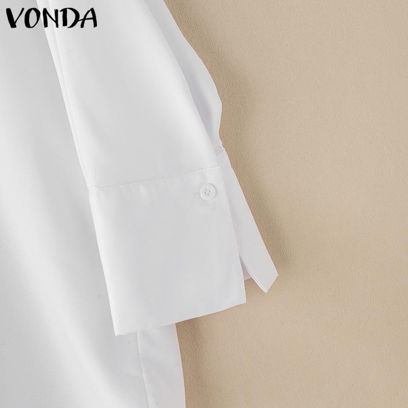 VONDA Женская модная однотонная рубашка со средним рукавом и пуговицами 5XL розовый — фото 9