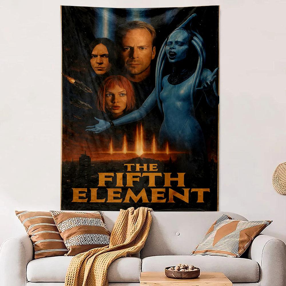 The Fifth Element Movie Poster Tapestry Wall Hanging, Bruce Willis Sci-Fi Film Artwork, Retro Cinema Decor for Bedroom Living Room Dorm