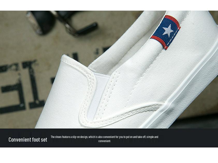 Spring Korean Slip-On Canvas Shoes: Men's & Unisex Breathable, Fashionable White Shoes, Extra Large Sizes