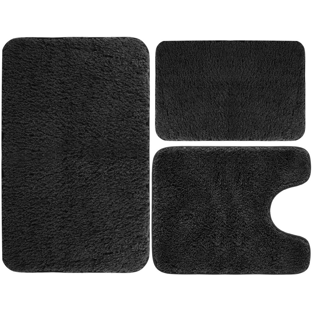 Set di 3 Tappetini da Bagno in Velluto con Memory Foam Assorbenti Antiscivolo Extra Morbidi Lavabili in Lavatrice e Asciugatrice Tappetino per Pavimento del WC
