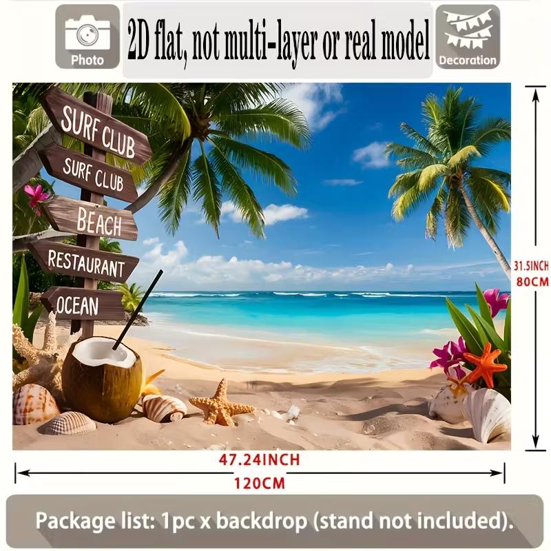 2D Surf Club Beach Backdrop - Summer Vacation Party Photo Booth Background