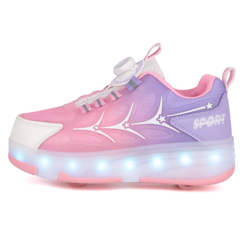 

29-40 Kid s Luminous Sneakers Led Light Shoes Children s Kids Boys Girls USB Charging Glowing Wheels Parkour Roller Skate Shoes 29 рожевий