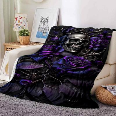 1pc Skull Roses Throw Blanket Soft Flannel, Cozy All Season Polyester Perfect for Home, Office