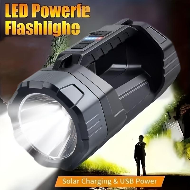 Multi Functional LED Solar Flashlight with Multiple Lighting Modes for Outdoor Hiking, Fishing, and Camping. Portable Searchlight with Durability