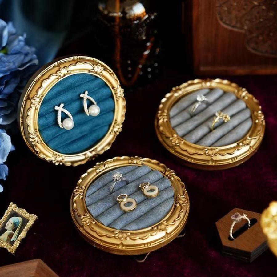 1PC Gold Frame Velvet Jewelry Display Tray Ring Earring Holder Wedding Gift Home Storage Elegant Anti-scratch Velvet Lining